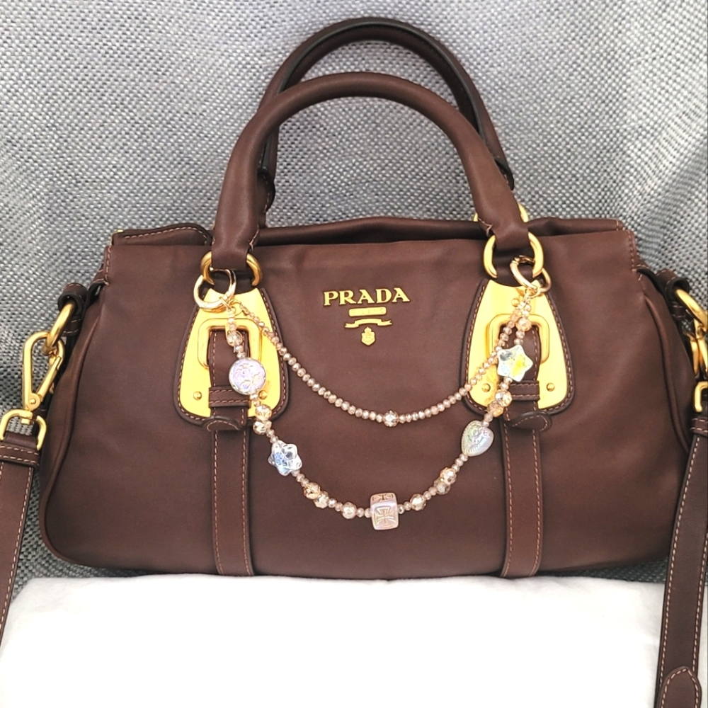 Prada Brown Leather Handbag with Gold Accents